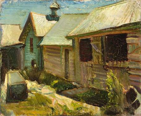 murray_griffin-260250_the_stables_oil_on_pulpboard_australian_painting_modern